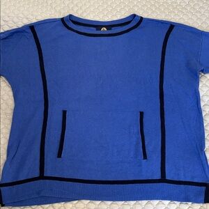 Adrienne Vittadini Royal Blue Crop Sweater with Black Trim
